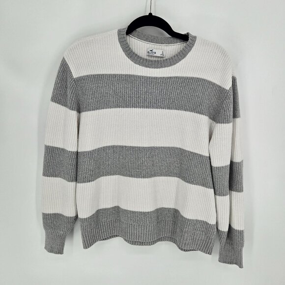 Hollister womens size small oversized white gray stripe long sleeve sweater - Picture 7 of 7